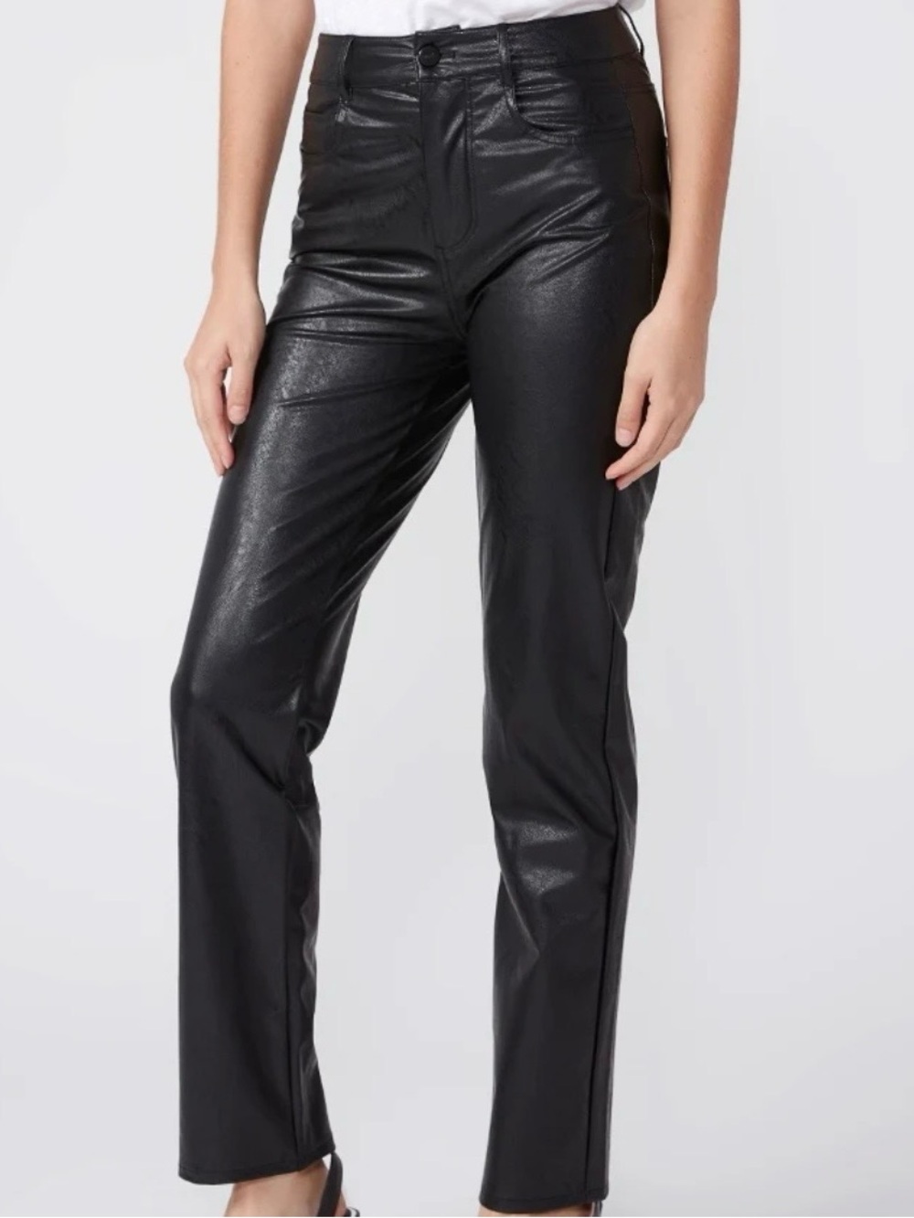 PAIGE Black Straight-Leg Faux Leather Pants